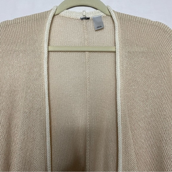 Chico's Linen Knit Contrast Trim Wrap Ruana Beachy Coastal One Size Beige Cream - Picture 4 of 12